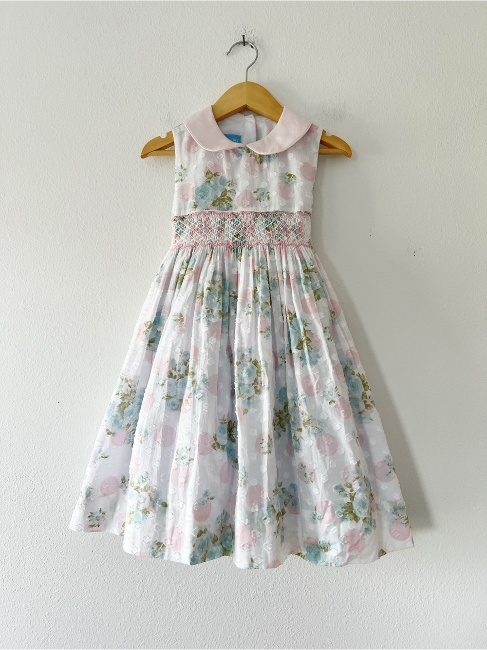ANAVINI | Hand Smocked Sleeveless Peter Pan Collar Floral Dress | 4T